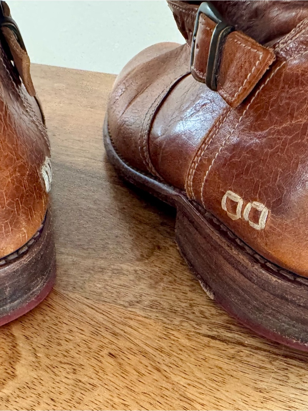 Bed Stu Cobbler Tan Leather Riding Boots with Buckle Detail - Picture 3 of 9